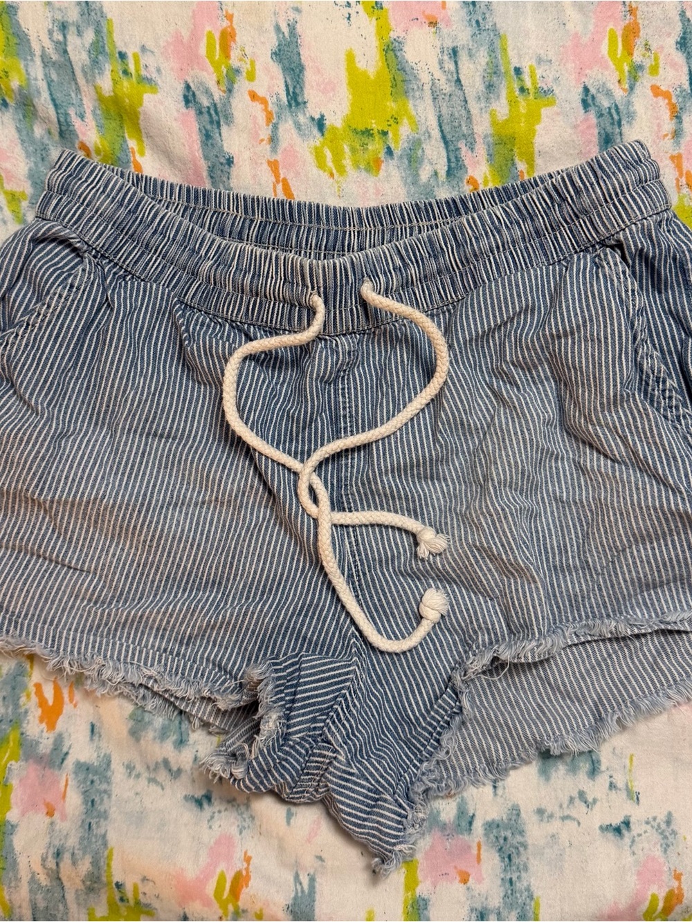 aerie Blue and White Pinstripe Drawstring Shorts size small